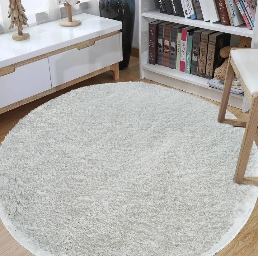 Moderný koberec SHAGGY CAMIL okrúhly - biely