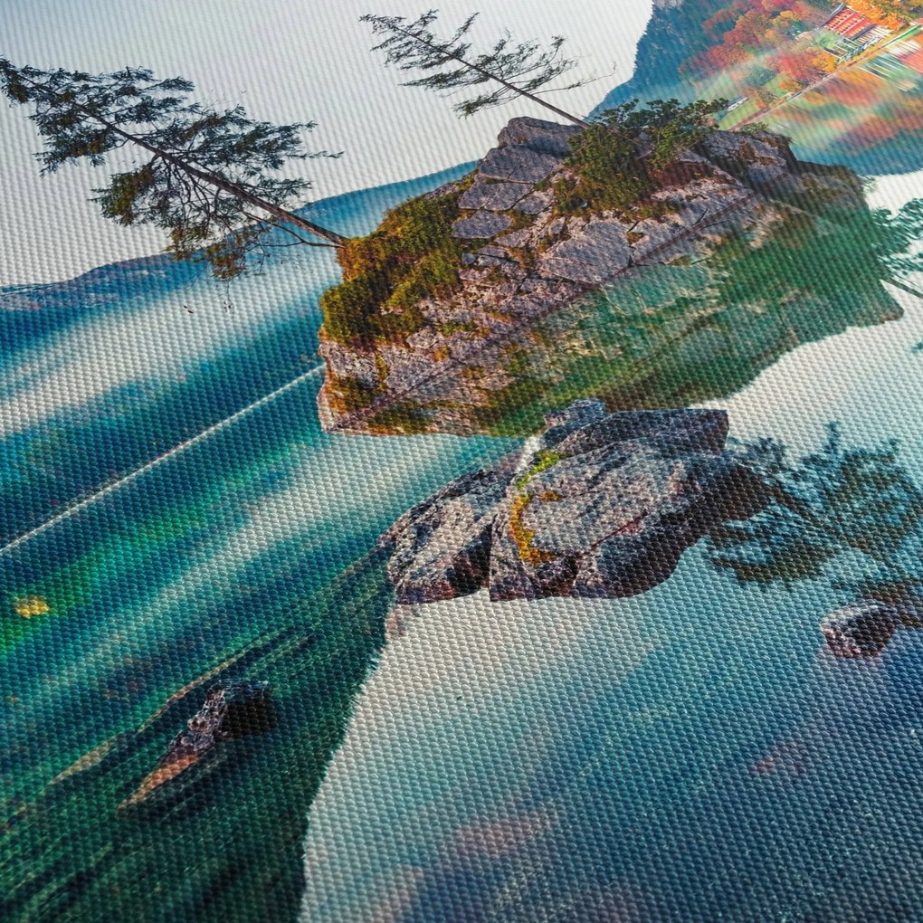 Obraz - Jazero Hintersee, Bavorské Alpy, Rakúsko (s hodinami) (90x30 cm)