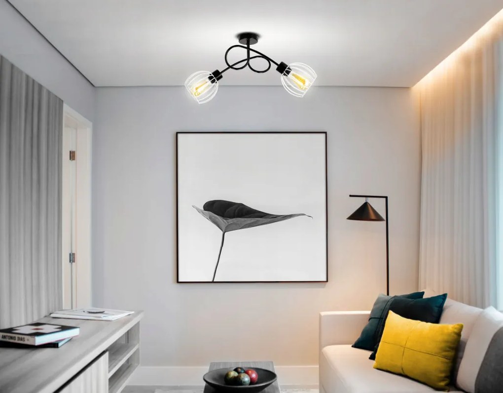 Stropná lampa LOFT s oblúkovým efektom 2xe27 sphere biela