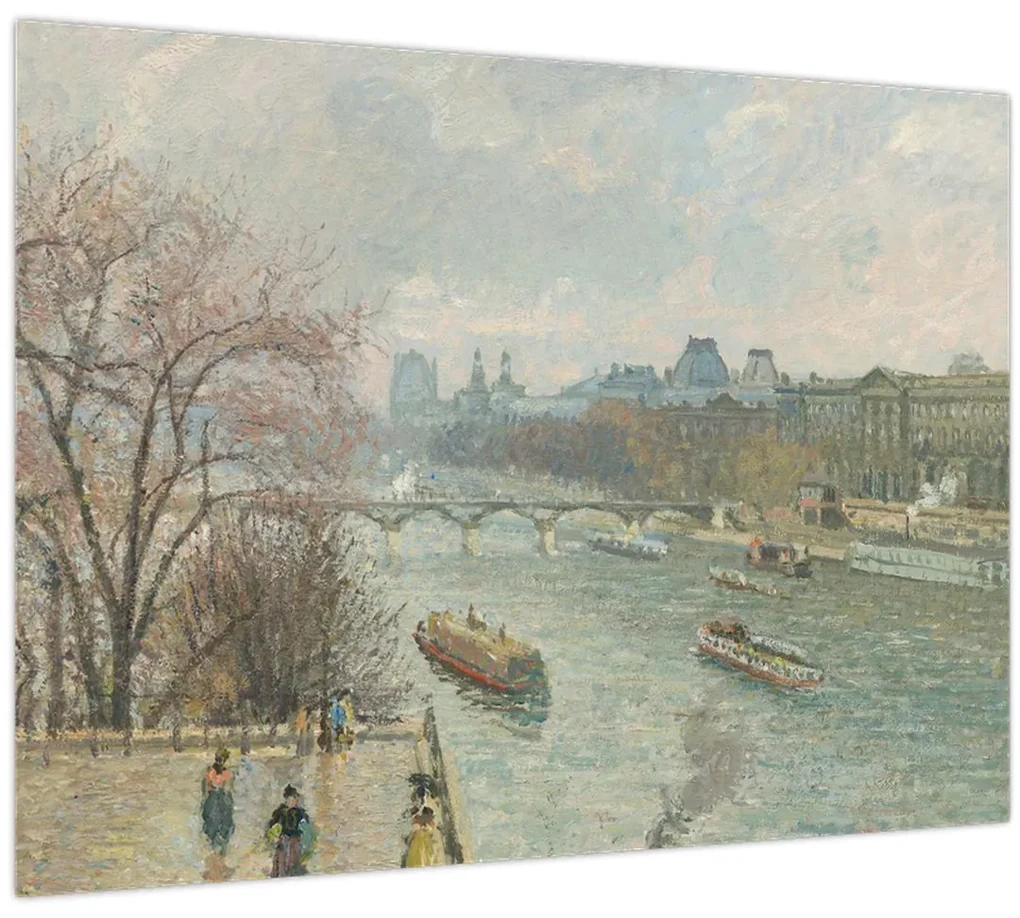 Sklenený obraz - Camille Pissarro, The Louvre, Afternoon, Rainy Weather, reprodukcia (70x50 cm)