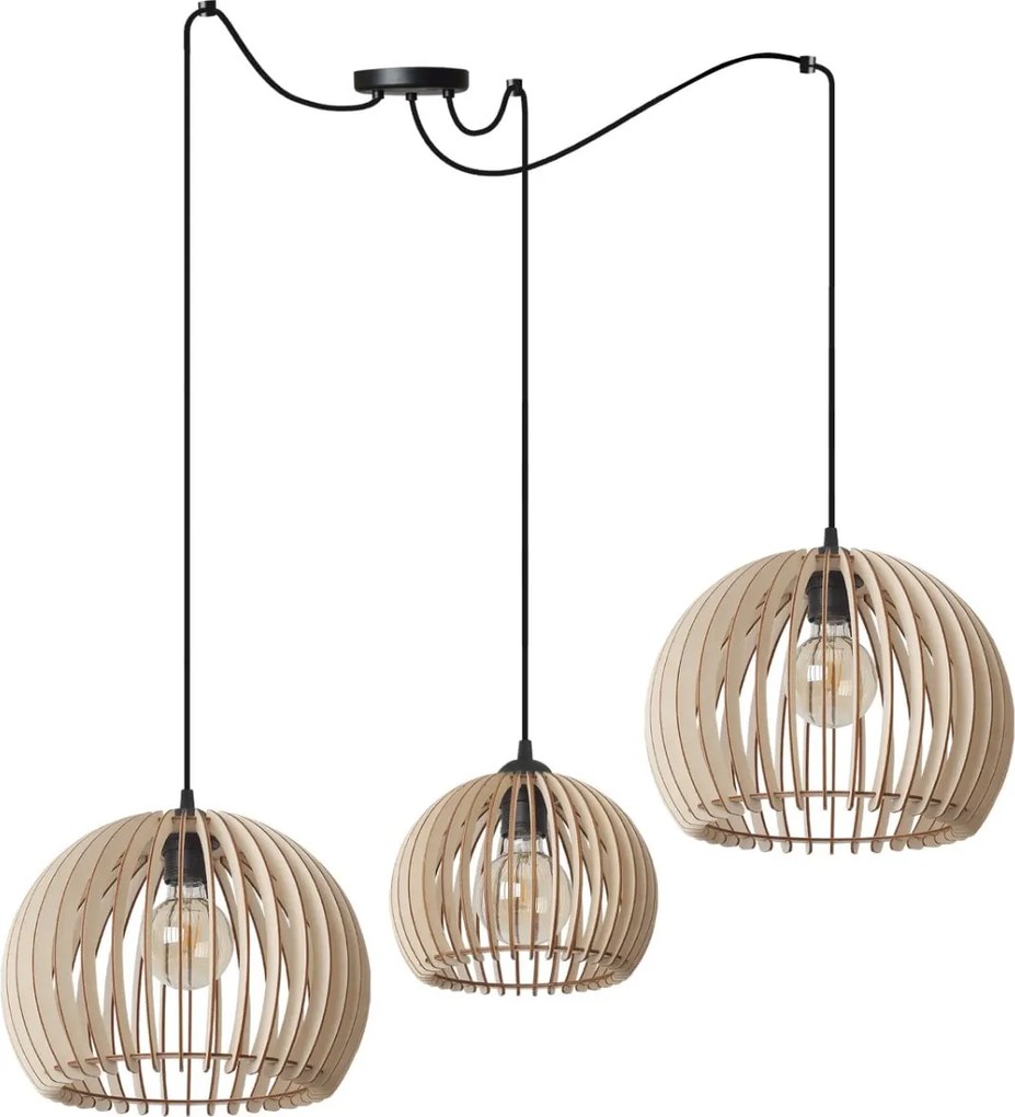 Závesné svietidlo Timber Spider 6, 3x drevené tienidlo