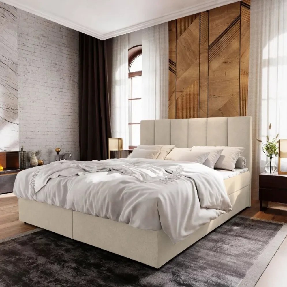 Čalúnená posteľ boxspring MERALIS 140x200 cm béžová Matrac: Matrace Bonell pružinová