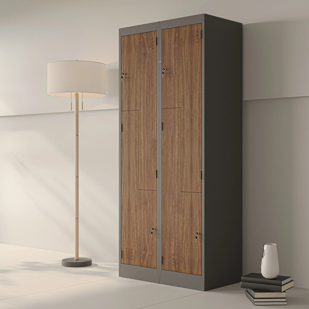 Šatňová skrinka typu L so štyrmi priehradkami, antracitová/orechová, 800x1850x450 mm: JULIA Eco Design