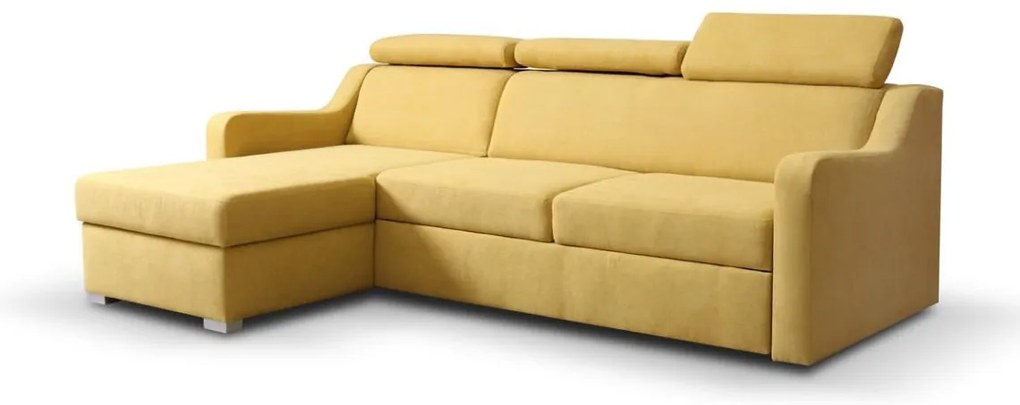 Univerzálna rohová rozkladacia sedačka PORTO so žltým poťahom a úložným priestor
