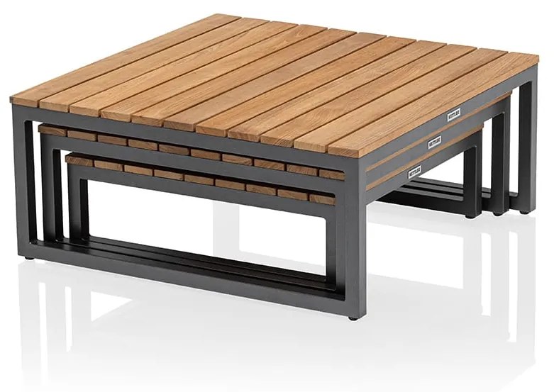 Ocean skid Platform set 3 konferenčných stolíkov svetlo sivé / teak top