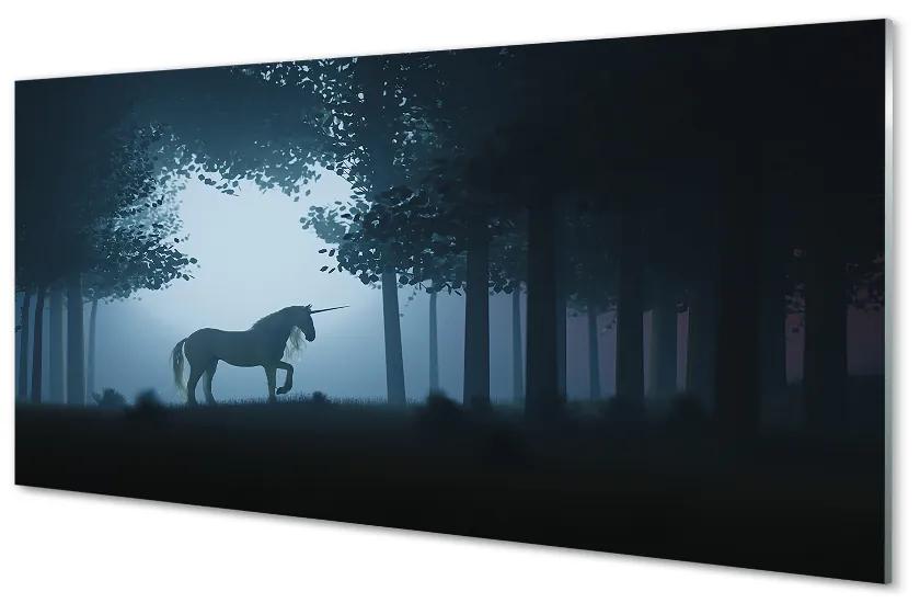 Sklenený obraz Las noc jednorožec 125x50 cm
