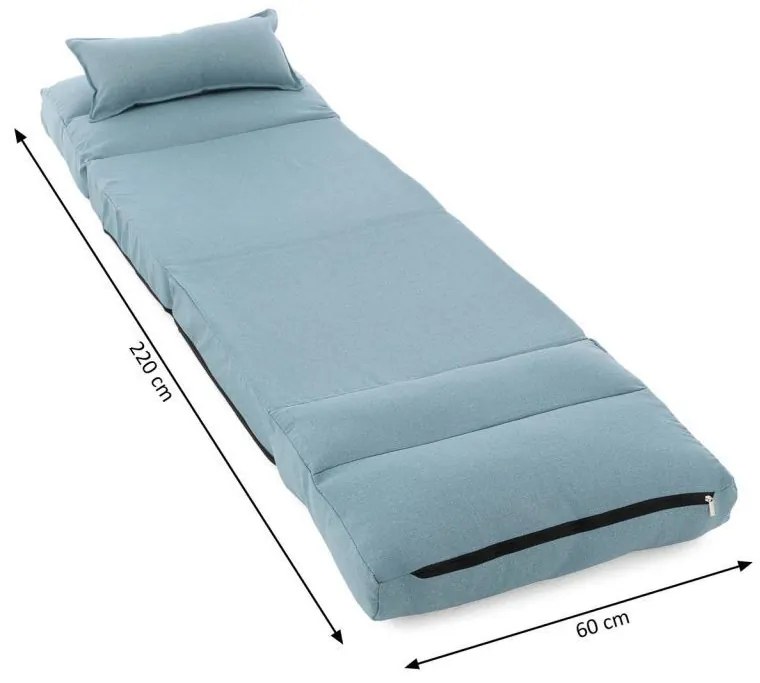 Pohodlné rozkladacie kreslo, 220 x 60 x 14 cm, svetlomodrá