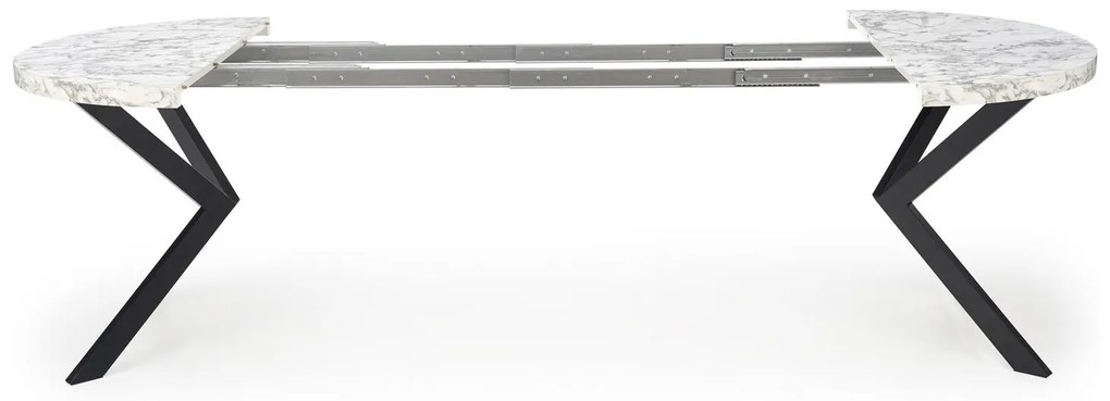 Skladací jedálenský stôl PERONI 100/250 cm biela mramorová/čierna