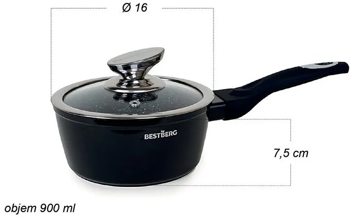 MEGAKOMBO Multifunkčný kuchynský robot BestBerg BBR-1900B + 15dielna sada riadu s mramorovým povrchom BestBerg BBN-1015A / čierna