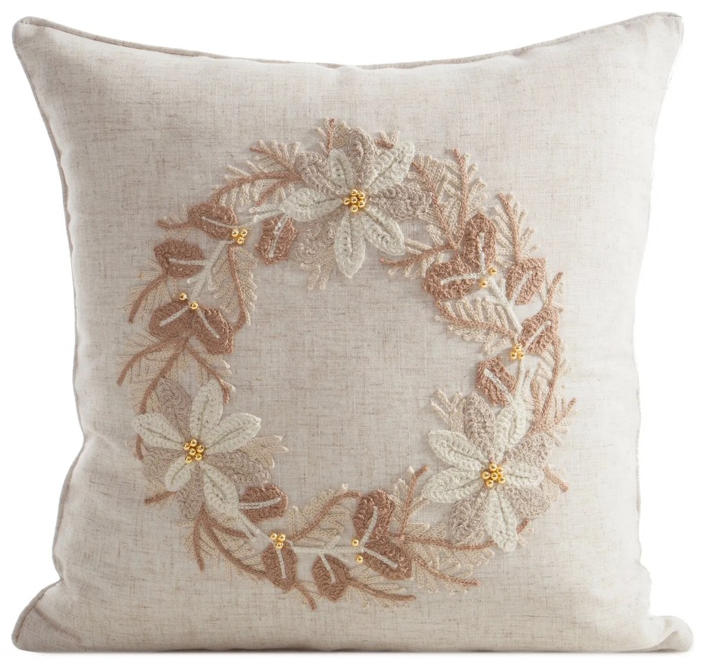 VIANOČNÁ DEKORAČNÁ OBLIEČKA NA VANKÚŠ WREATH 45X45 CM VZOROVANÁ