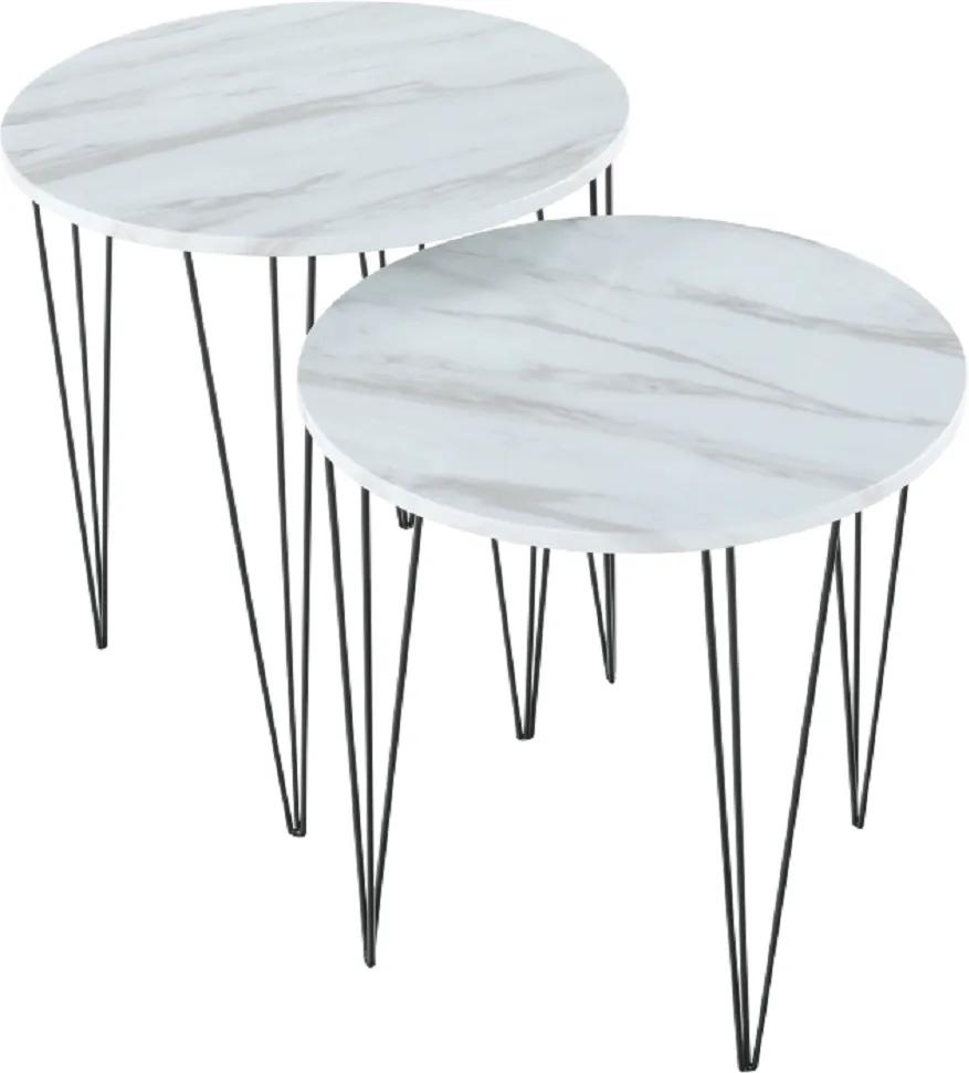 Set 2 konferenčných stolíkov, vzor biely mramor/čierny kov, PAROS