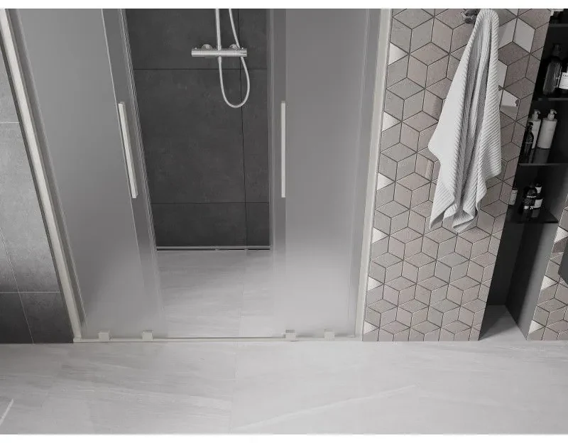 Mexen Velar Duo, posuvné sprchové dvere do otvoru 150 cm, 8mm sklo námraza, brúsená oceľ, 871-150-000-32-97