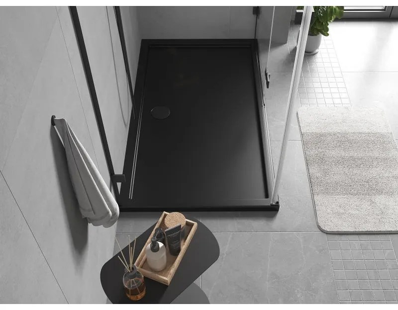Mexen, Mexen Flow obdĺžniková sprchová vanička slim 150 x 90 cm, čierna matná, 46R709015
