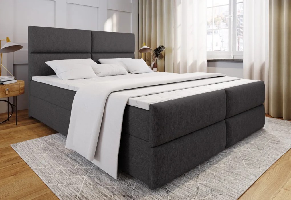 Čalúnená posteľ boxspring MULEN + topper, 140x200, sawana 05