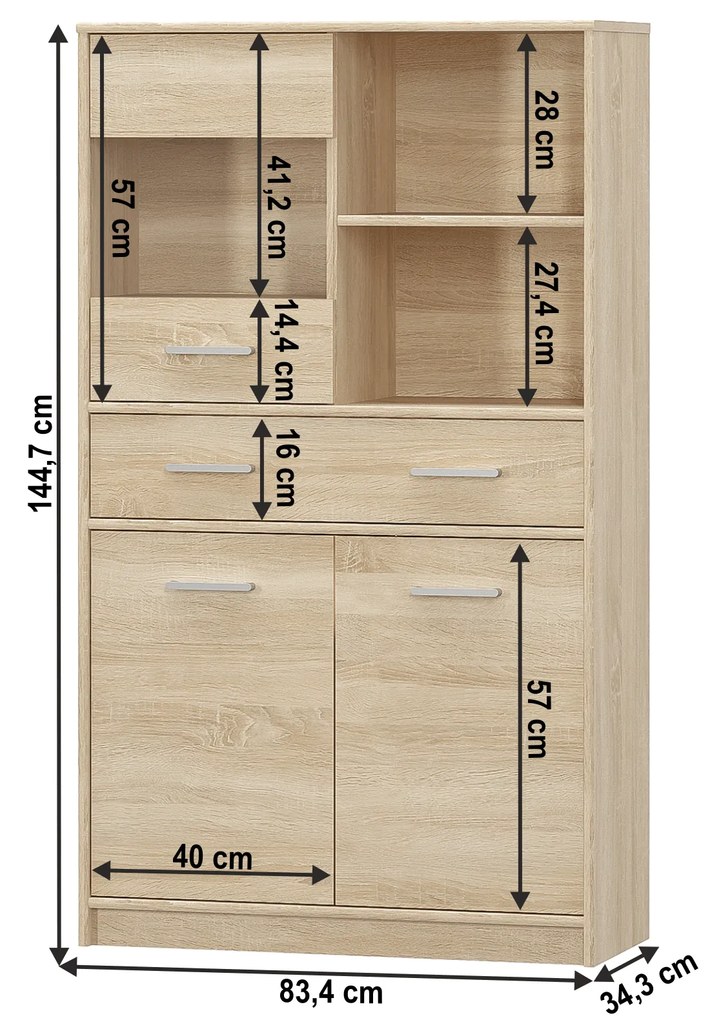 Kondela Vitrína 2D1W1S/80, dub sonoma, TEYO