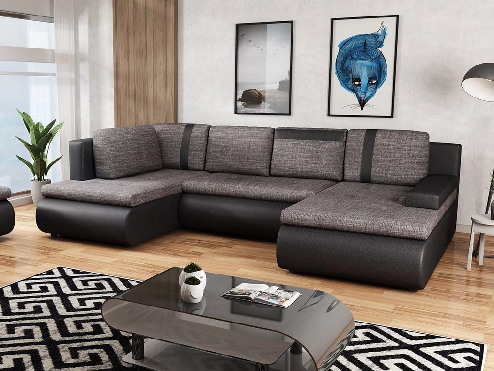 Rohová sedačka Sofia Mini C, Dostupné poťahy: ekokoža Soft 011 + Lawa 05, Strana: pravá, Taburetka: s taburetkou