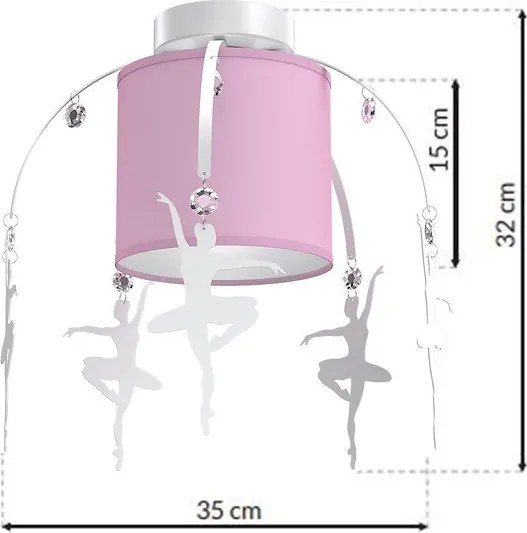Detské stropné svietidlo Baletnica white, 1x ružové textilné tienidlo, w