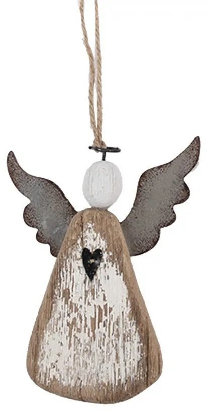Závesná drevená figúrka anjel so srdiečkom Angel Rustic - 9*2*13 cm