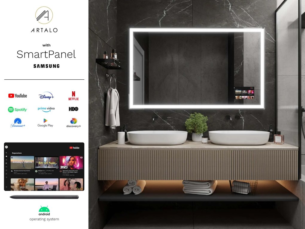 SMART Zrkadlo do kúpeľne s LED osvetlením M1 premium + Samsung SmartPanel