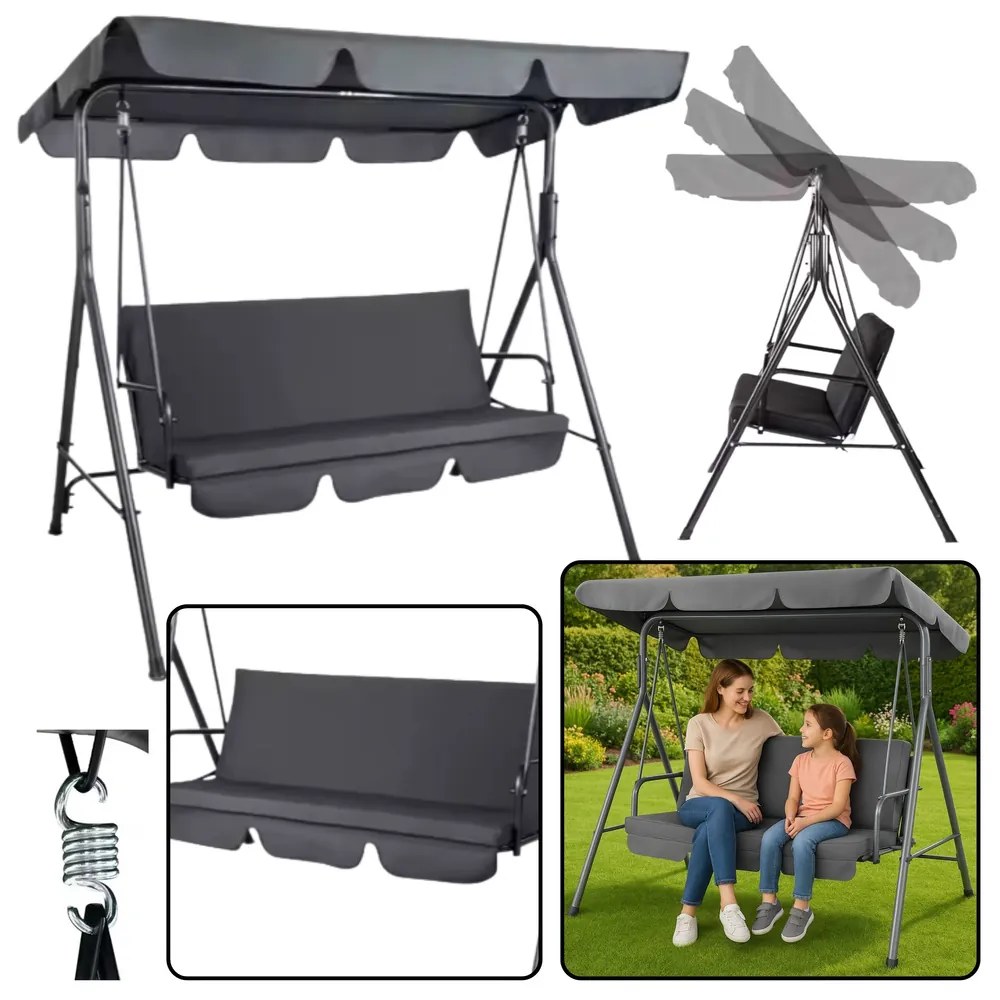 Lean Záhradná hojdačka sivá – 250kg, 2 vankúše