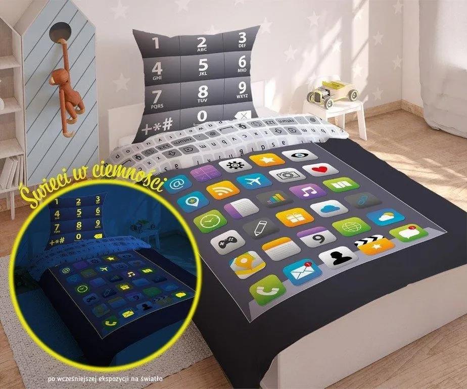 Originálne detské svietiace posteľné obliečky s motívom telefónu