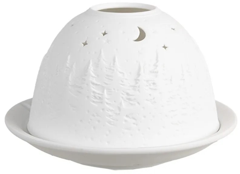 Biely porcelánový svietnik na čajovku nočná zimná krajina Paollo - Ø 12*8 cm