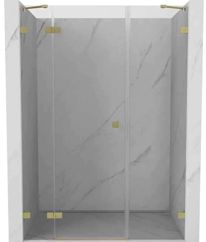 Mexen Lunar, ľavé otočné sprchové dvere 140 cm, 8mm číre sklo, zlatý matný profil, 834S-140-050-55-00-L