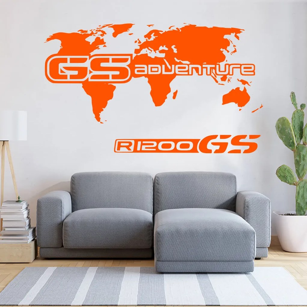 Veselá Stena Samolepka GS Adventure Mapa Farba: červená, Veľkosť: 60 x 35 cm