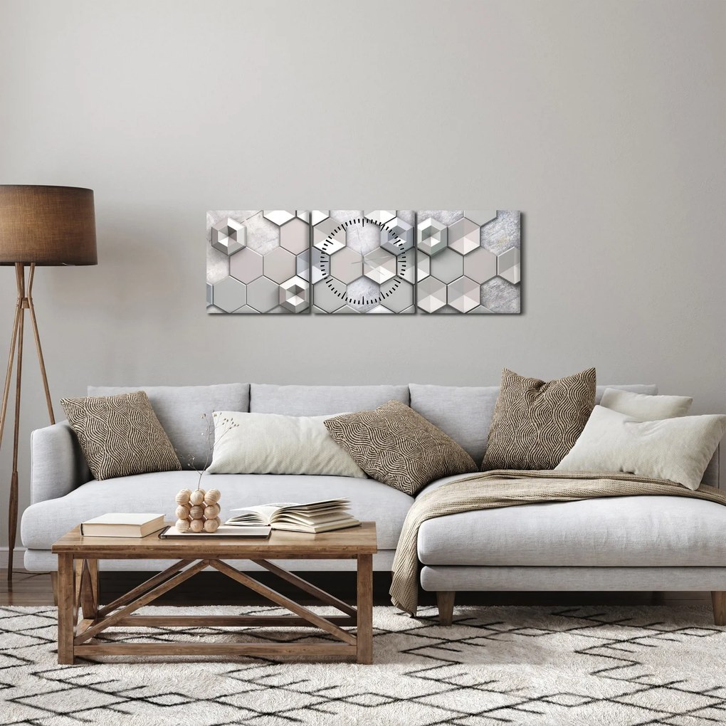 Obraz 3D abstrakcie (s hodinami) (90x30 cm)