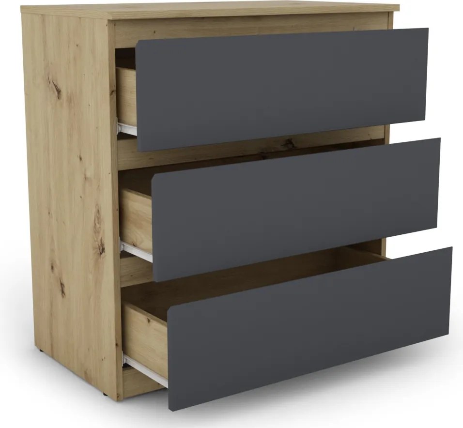 Zásuvková komoda Carlos 753S, dub artisan/grafit, výška 80 cm