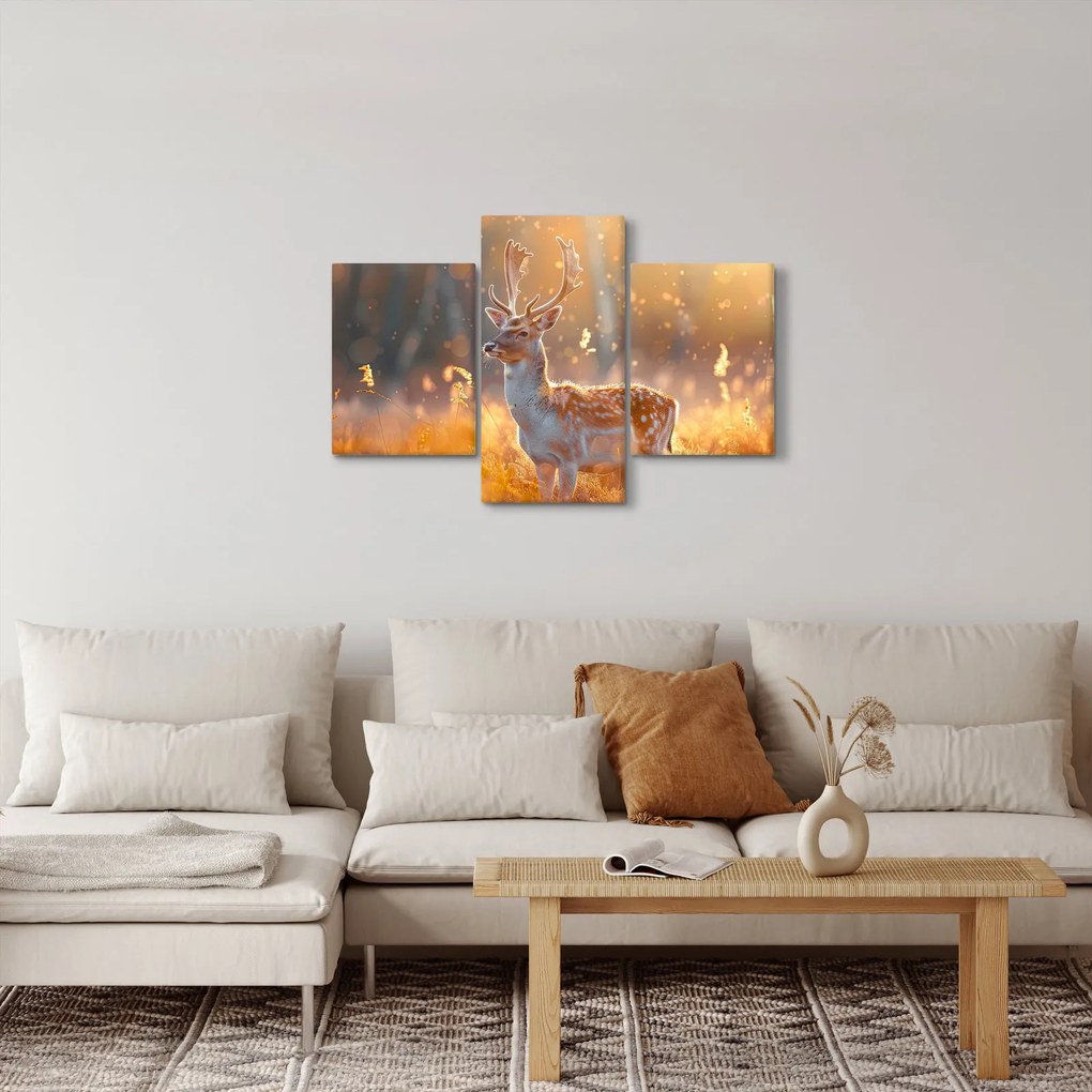Obraz - Jeleň v poli (90x60 cm)