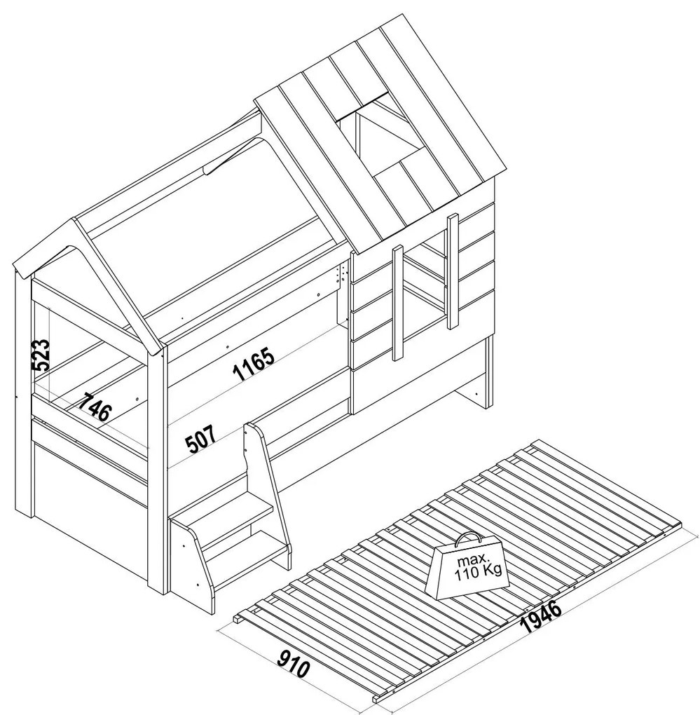Domčeková posteľ so schodíkmi 90x200 Boom - dub colorado/šedá