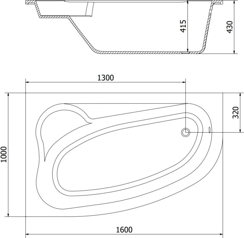Mexen Westa rohova vaňa ľavá 160 x 100 cm, biela - 560116010001