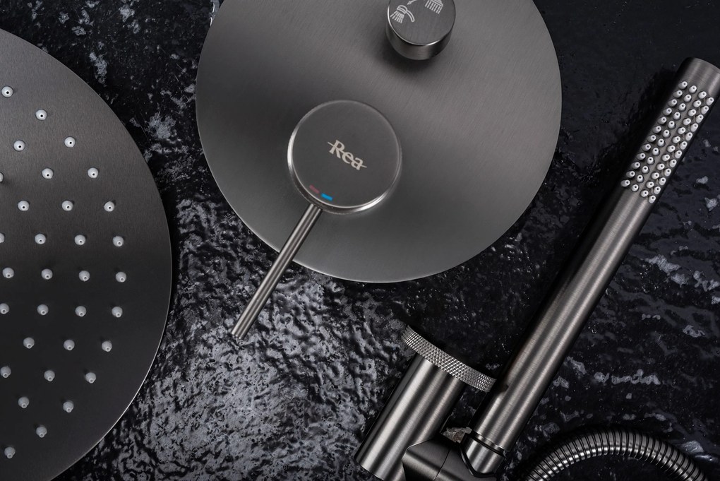Rea Lungo Grip, podomietková sprchová súprava + BOX montážny systém, grafitová, REA-P8958