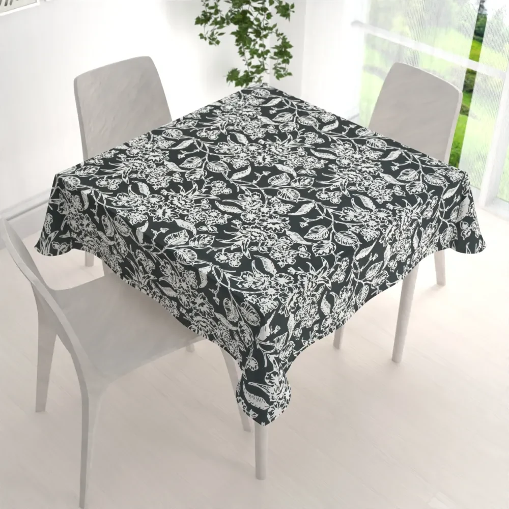 Biante Dekoračný štvorcový obrus PML-105 Biele kvety na čiernom 120x120 cm
