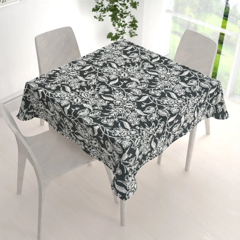 Biante Dekoračný štvorcový obrus PML-105 Biele kvety na čiernom 40x40 cm