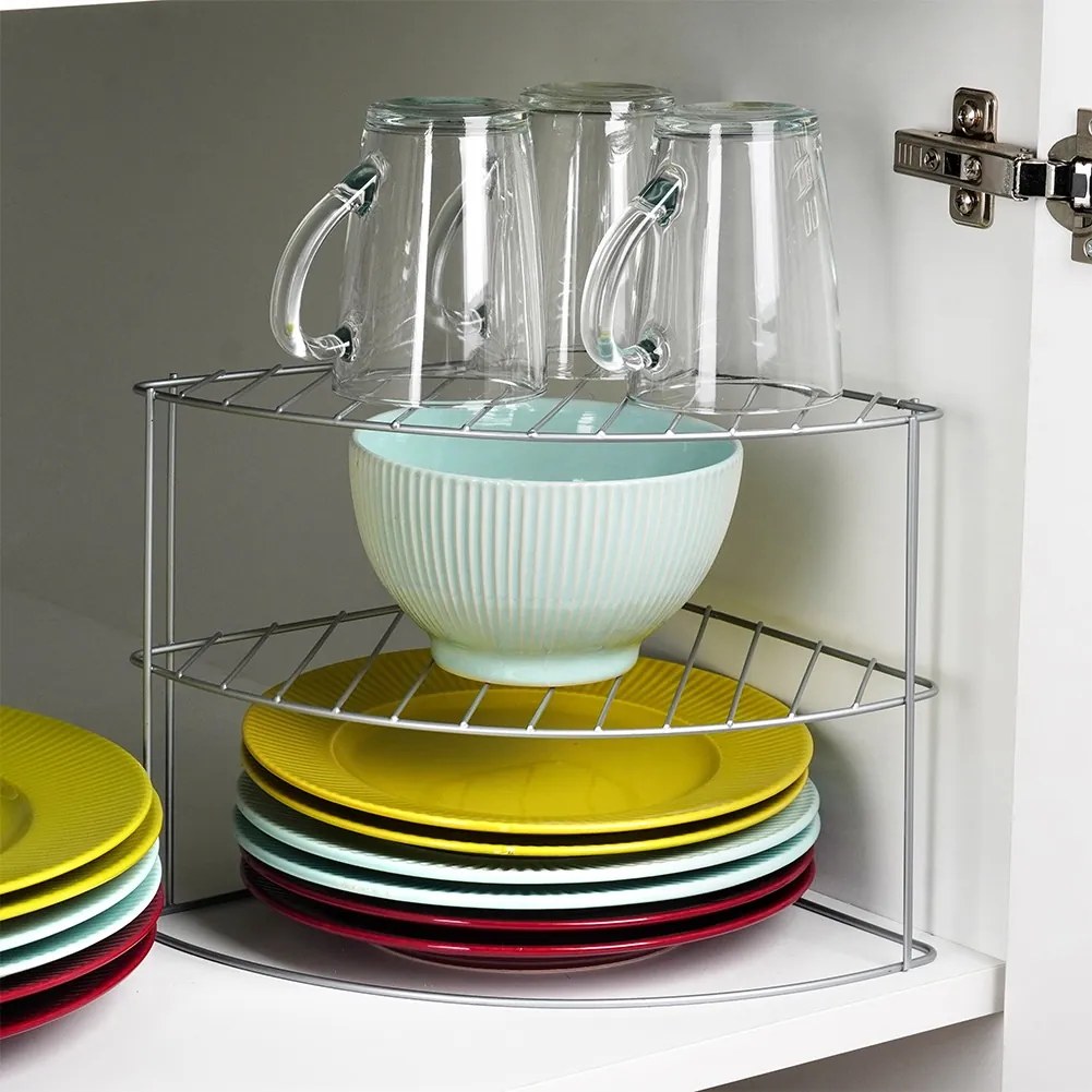 VILDE Prídavná polica, 3-poschodová, rohová, strieborný kov 23 x 23 x 21,5 cm