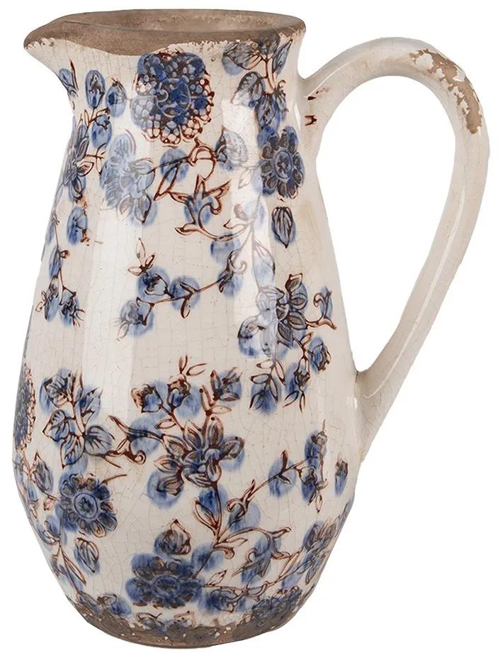 Dekoratívny keramický džbán s modrými kvetmi Blusia - 17*13*22 cm