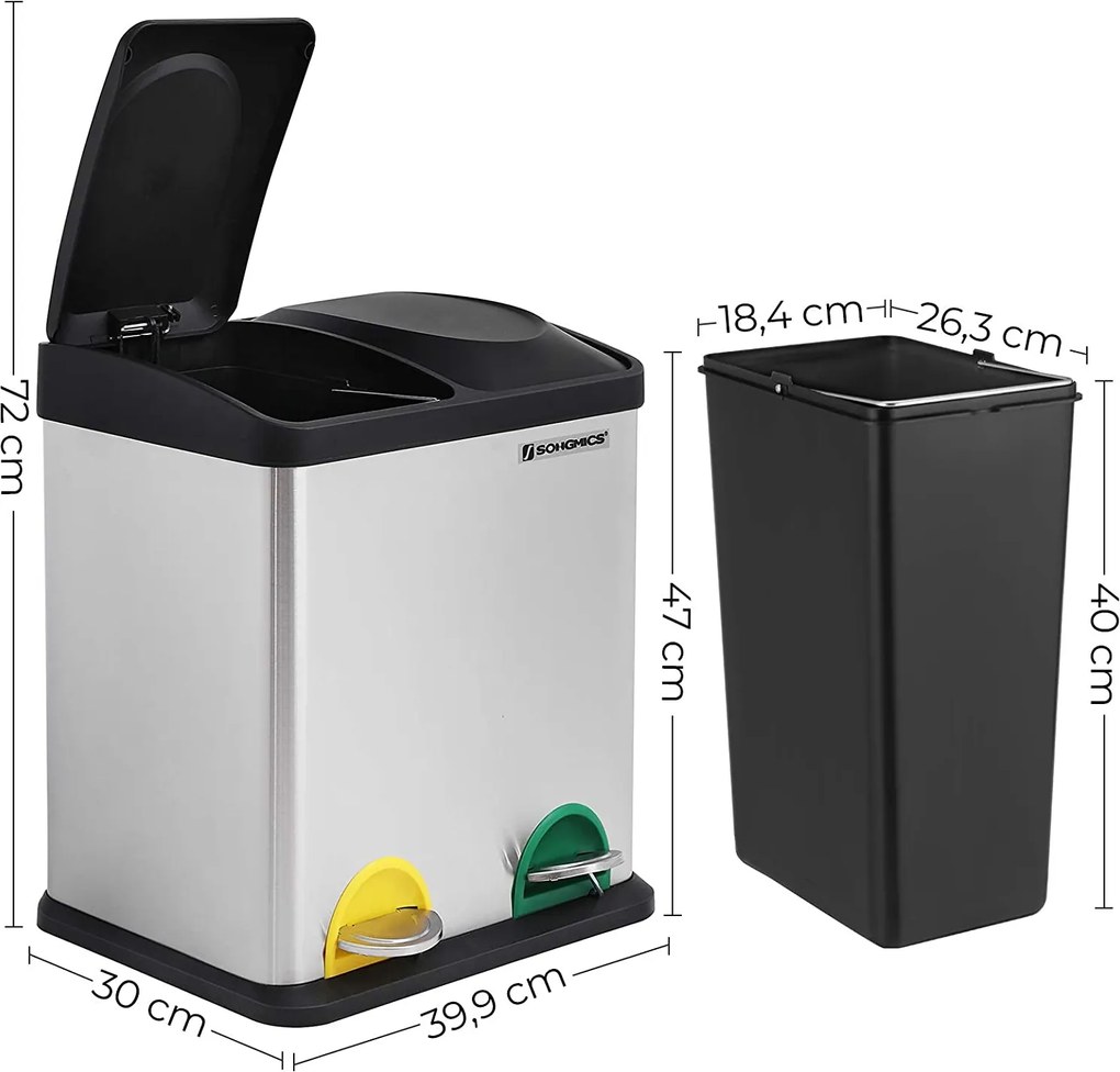 SONGMICS Nerezový kôš na triedený odpad 2x15l