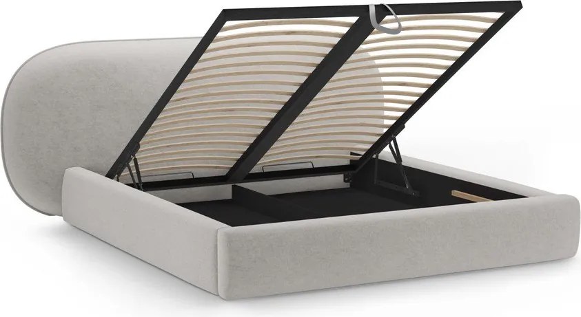 Svetlosivá čalúnená dvojlôžková posteľ s úložným priestorom s roštom 180x200 cm Ovalo – Micadoni