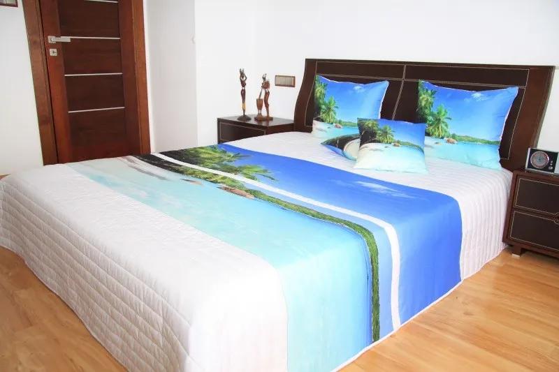 DomTextilu Prehoz na posteľ bielej farby s motívom exotickej pláže Šírka: 220 cm | Dĺžka: 240 cm 2942-103342