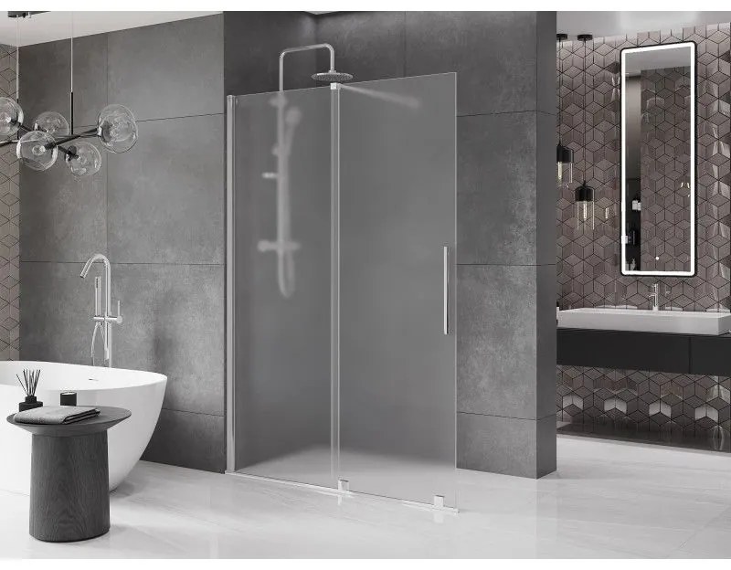 Mexen Velar, sprchová zástena s posuvnými dverami Walk-in 160 x 200 cm, 8mm sklo námraza, chrómová, 871-160-000-33-01