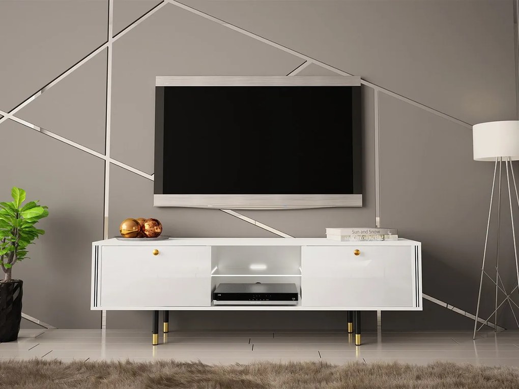 TV stolík 160 Wiastan 01 s LED osvetlením, Farba: čierna / čierny lesk