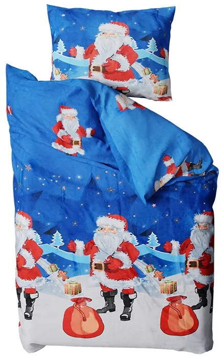 Bavlnené obliečky KÚZELNÝ SANTA modré + obliečka na vankúšik 40 x 50 cm zadarmo