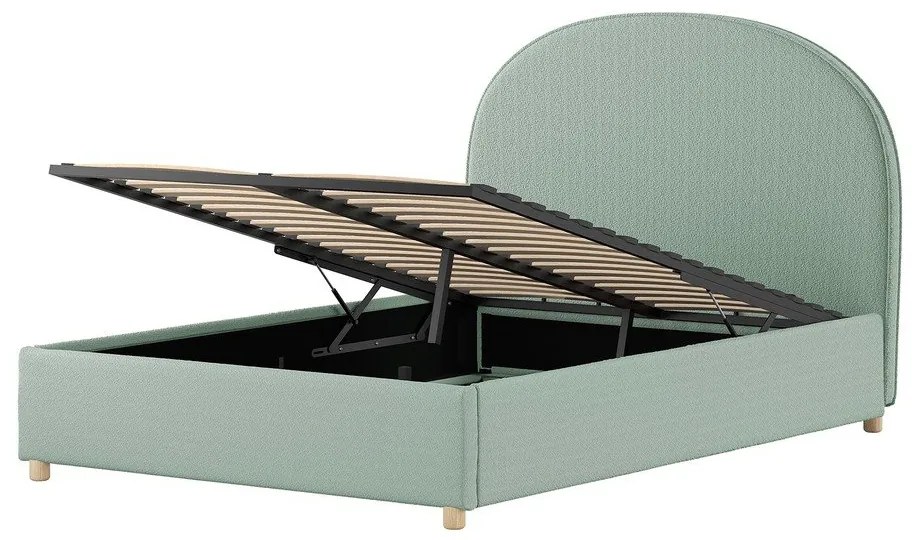 Zelená čalúnená dvojlôžková posteľ s úložným priestorom s roštom 140x200 cm Moon – Vipack