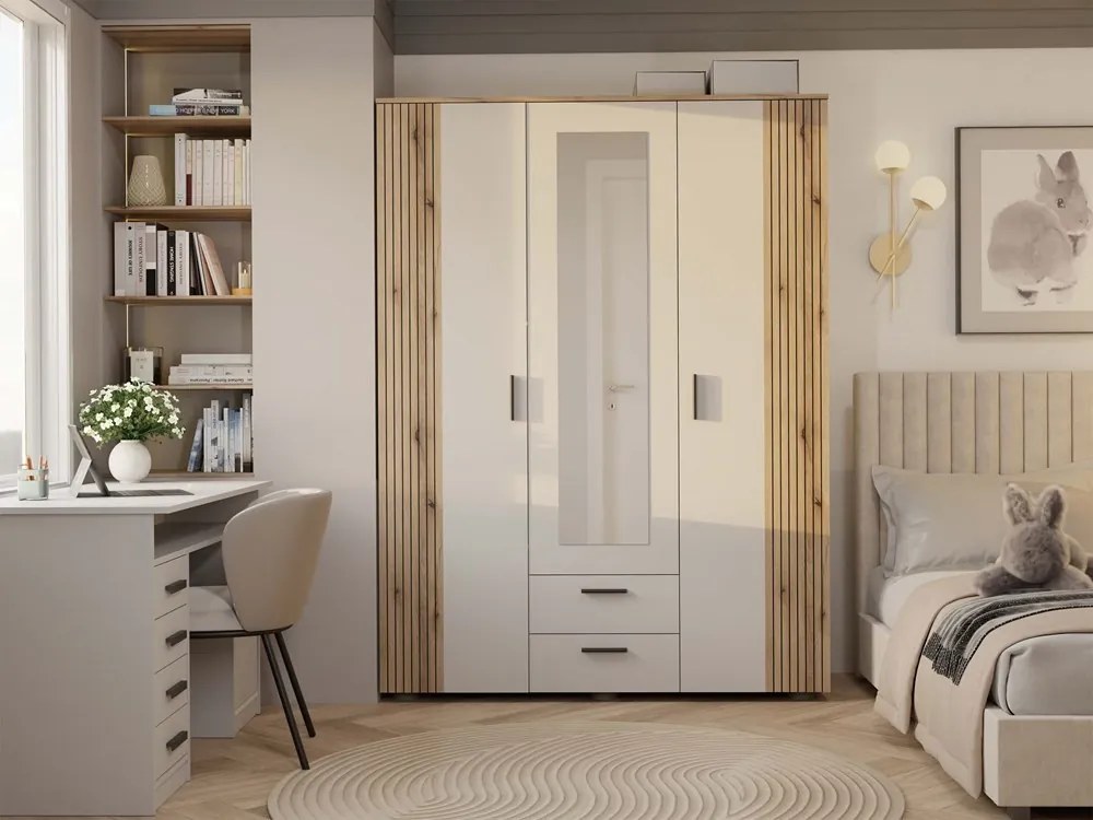 Šatníková skriňa so zrkadlom AVA 150 cm dub evoke/kašmírová