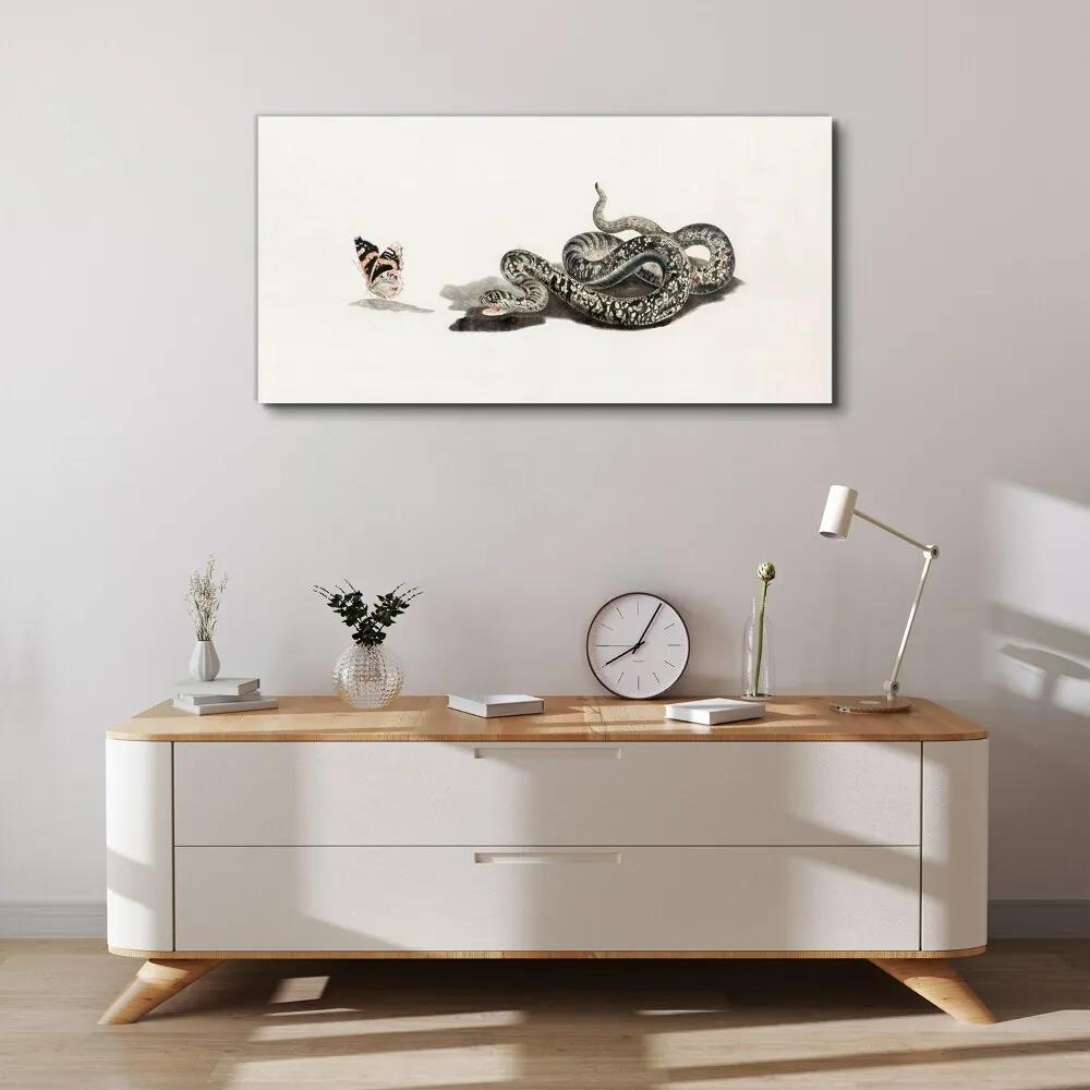 Obraz na plátne Kreslenie zvieracie had motýľ