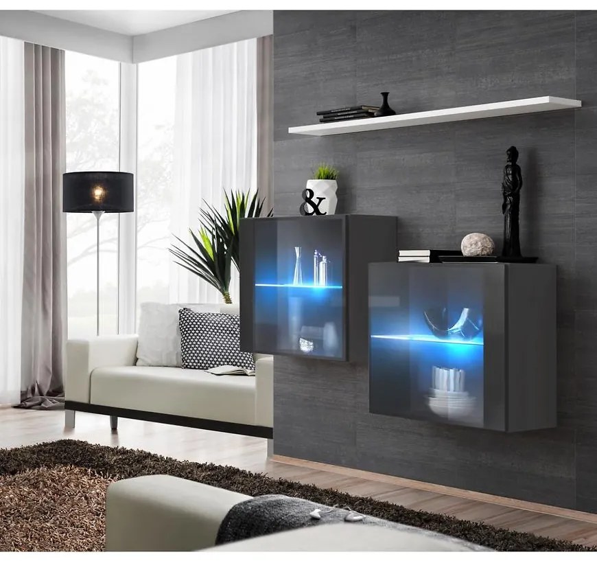 Komoda+Polička Switch Sb III Led Grafit/Biely