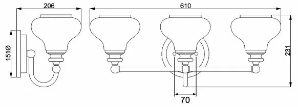 Hinkley HK-AINSLEY3-BATH-BB - LED Kúpeľňové svietidlo AINSLEY 3xG9/3W/230V IP44