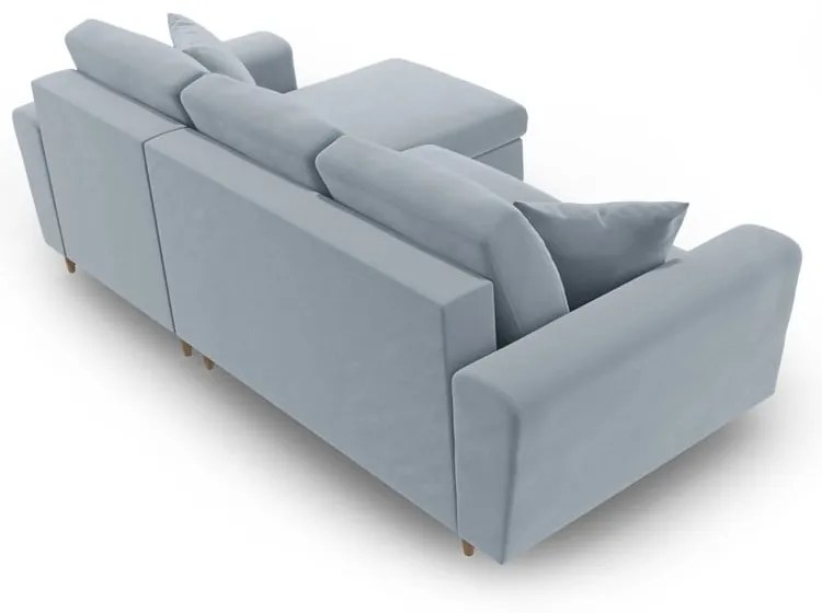 Svetlomodrá zamatová rozkladacia/s úložným priestorom rohová pohovka Kyoto – Cosmopolitan Design